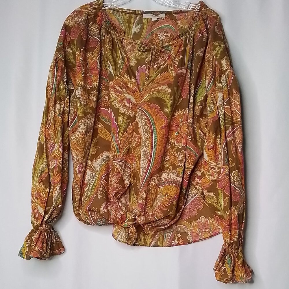 LOVE THE LABEL PAISLEY FLORAL PRINTED FRONT TIE 100% COTTON BOHO TOP SIZE S
